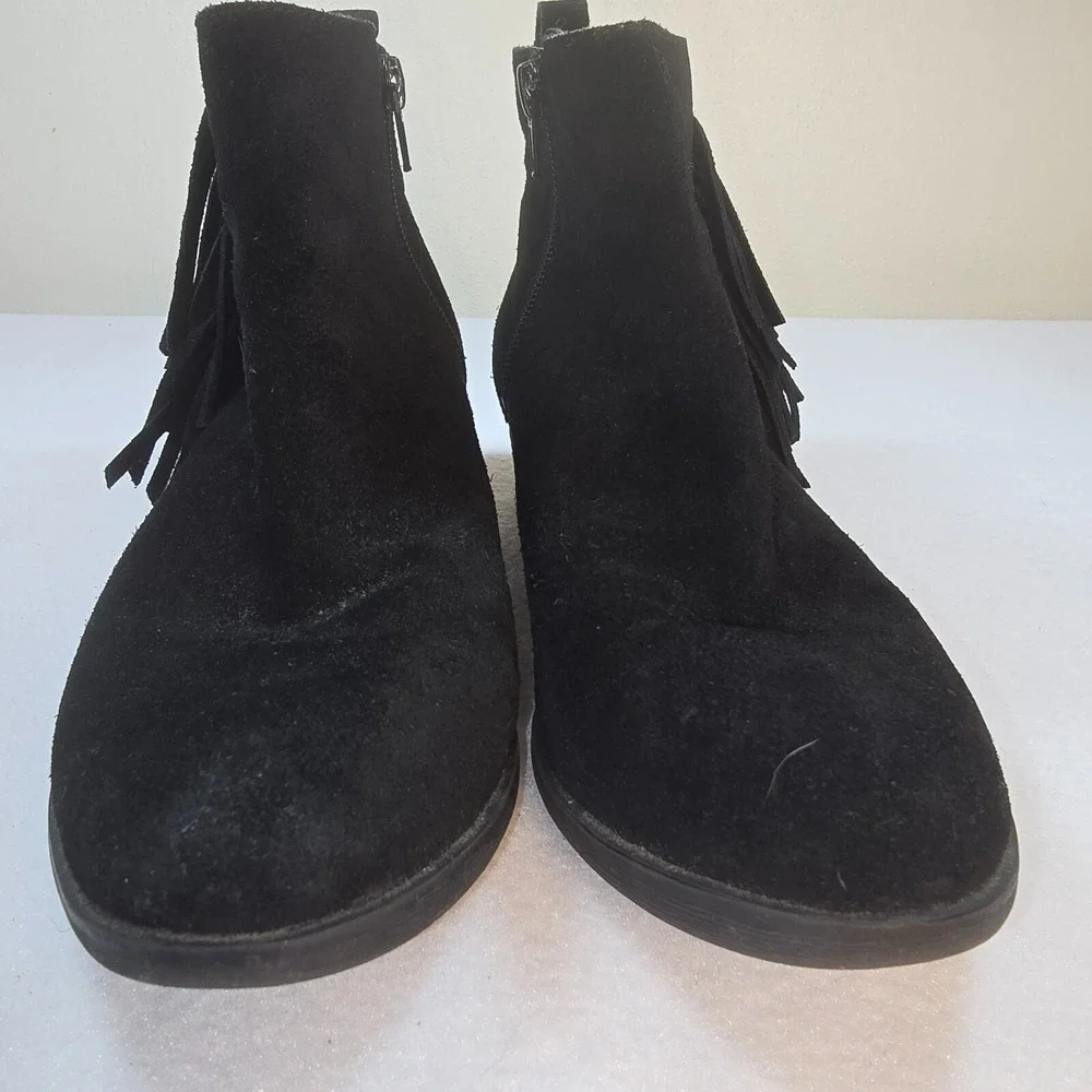 Womens Suede Fringe Ankle Boots Black‎ Western Boho Chic Classic Festival Sz 6.5